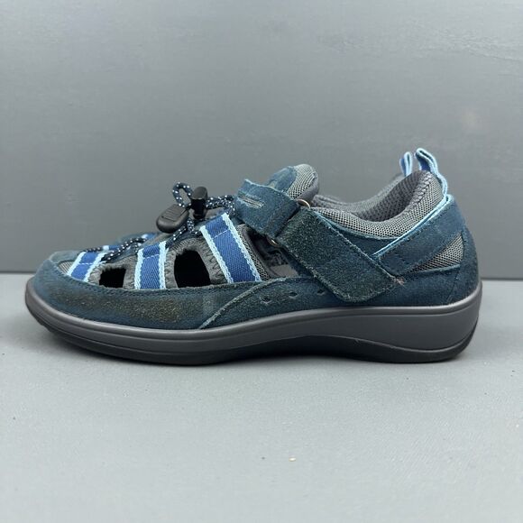 Orthofeet Shoes Womens Sz 7 Wide Naples 875 Blue Orthopedic Hook Loop Comfort - Picture 1 of 12